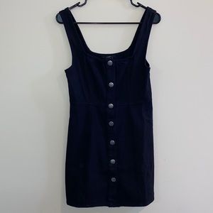 Black button up woven dress.